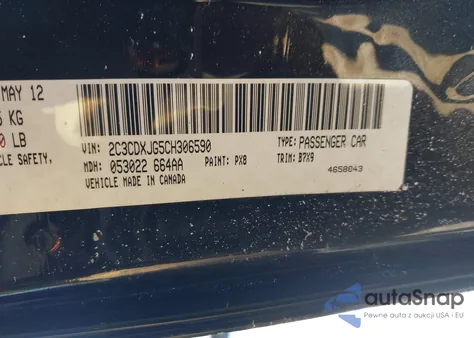 2012 Dodge Charger Sxt z USA, uszkodzony, nr VIN 2C3CDXJG5CH306590